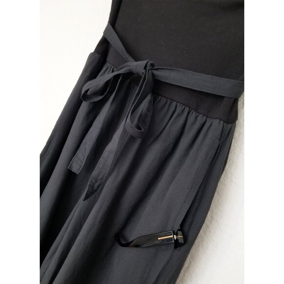 DRAGONFLY Fair Trade Wide Leg High Waist Tie Belt Palazzo Pant M Black Lagenlook - Picture 10 of 15